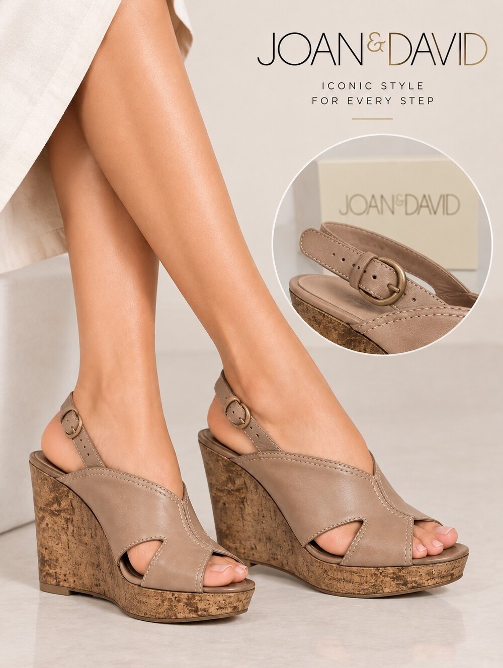 Joan & David Daavery Natural Leather Wedge Sandals Size 8.5